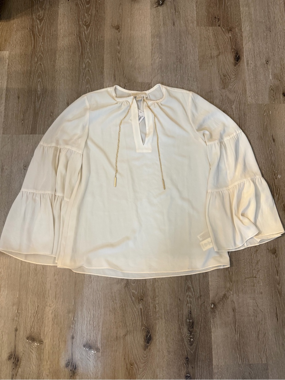 Michael Kors Chain-Link Crepe Bell Sleeve Blouse Medium NWT
